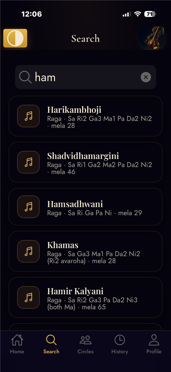 Searching ragas in Sadhana AI.